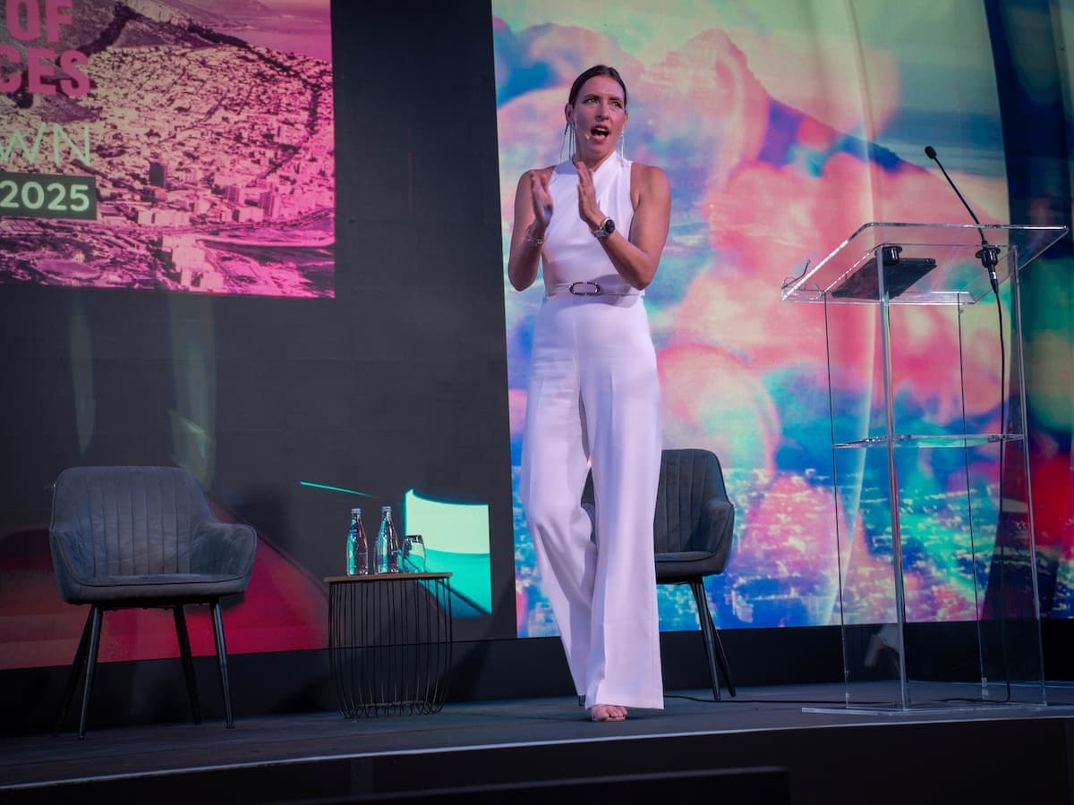 Carina Bruwer hosting and presenting as MC at a corporate event in Cape Town
