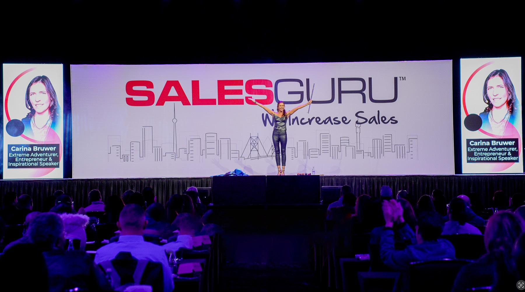 Carina Bruwer on stage at SALESGURU Live