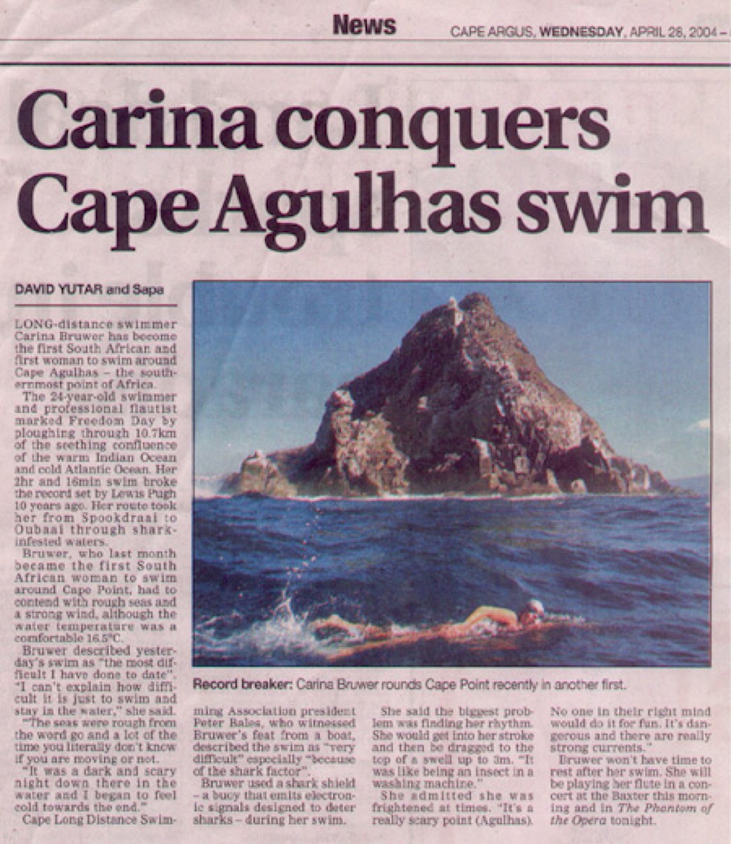 Cape Argus: Carina conquers Cape Agulhas swim