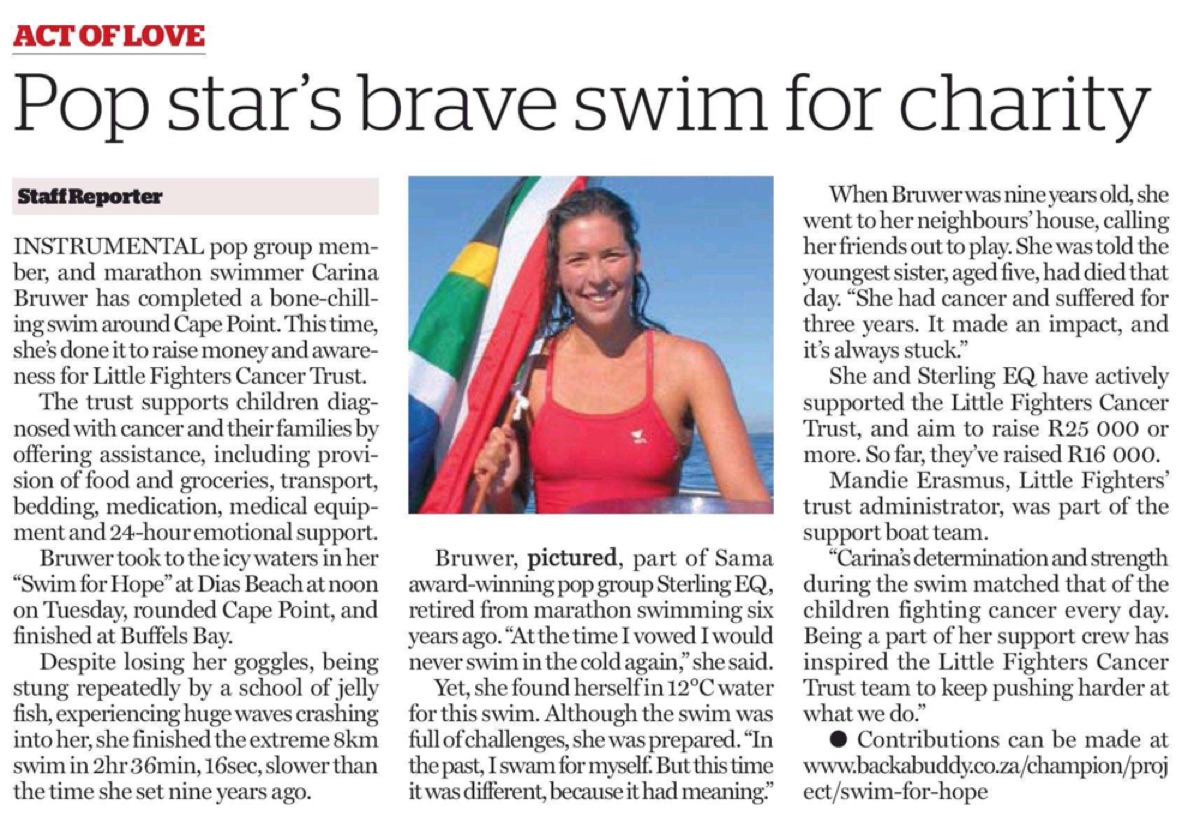 Cape Argus: Carina Bruwer's brave swim for charity