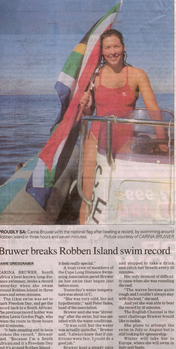Cape Times: Bruwer breaks Robben Island swim record