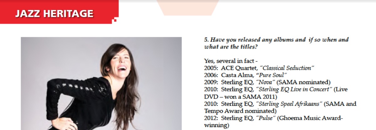 Press feature on Carina Bruwer's music career