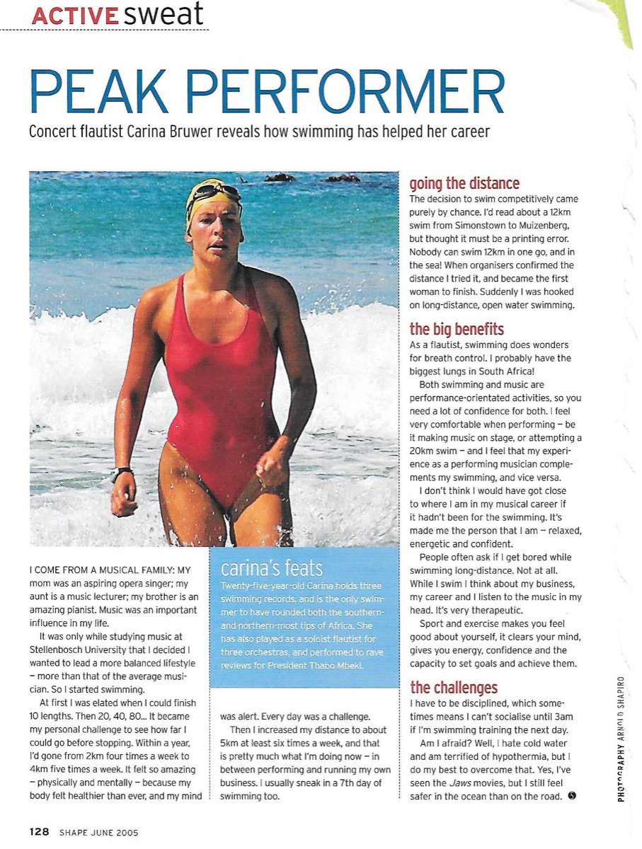 Press feature on Carina Bruwer's open-water swimming