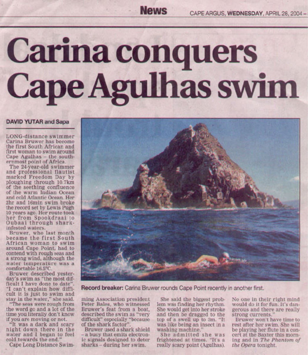 Press feature on Carina Bruwer the swimmer